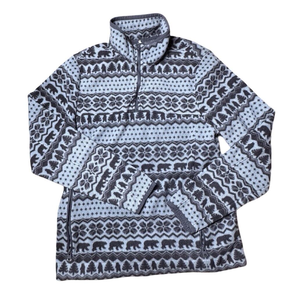 Chubbies Bear Hug Fleece Pullover Sweater Women's Sz S Grey Blue 1/4 Zip Winter